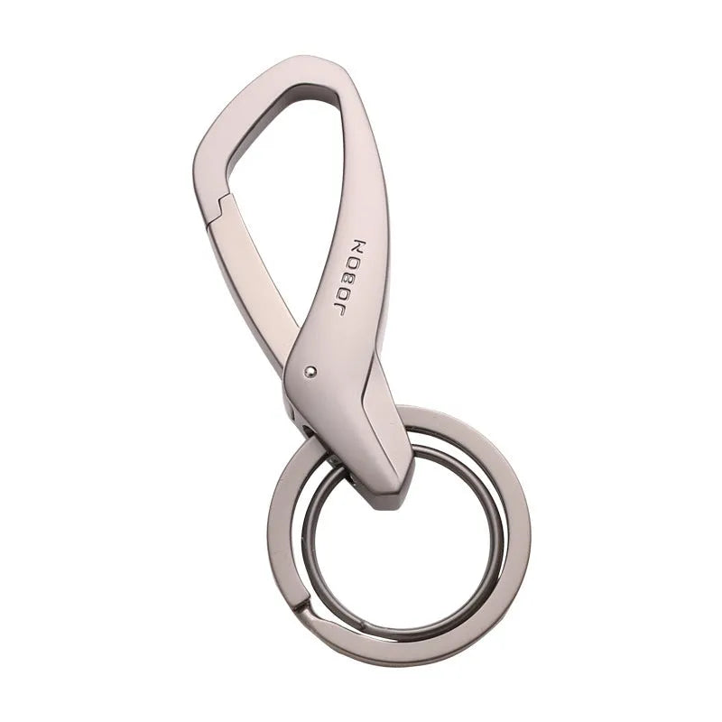 Zinc alloy double ring key chain in black, chrome, or nickel colour, shown with keys attached.