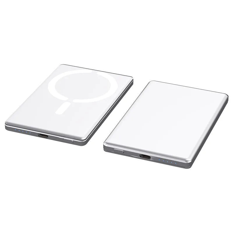 Ultra-thin magnetic power bank with alloy shell in dark gray colour showing 9mm slim profile