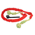 A long, woven cotton rope dog tug toy shown in a choice of black, grey, or red.
