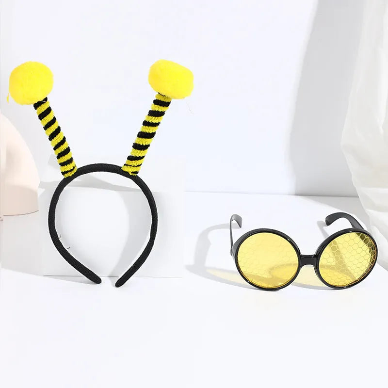 Children's insect theme fancy dress headband and glasses costume set in yellow and red