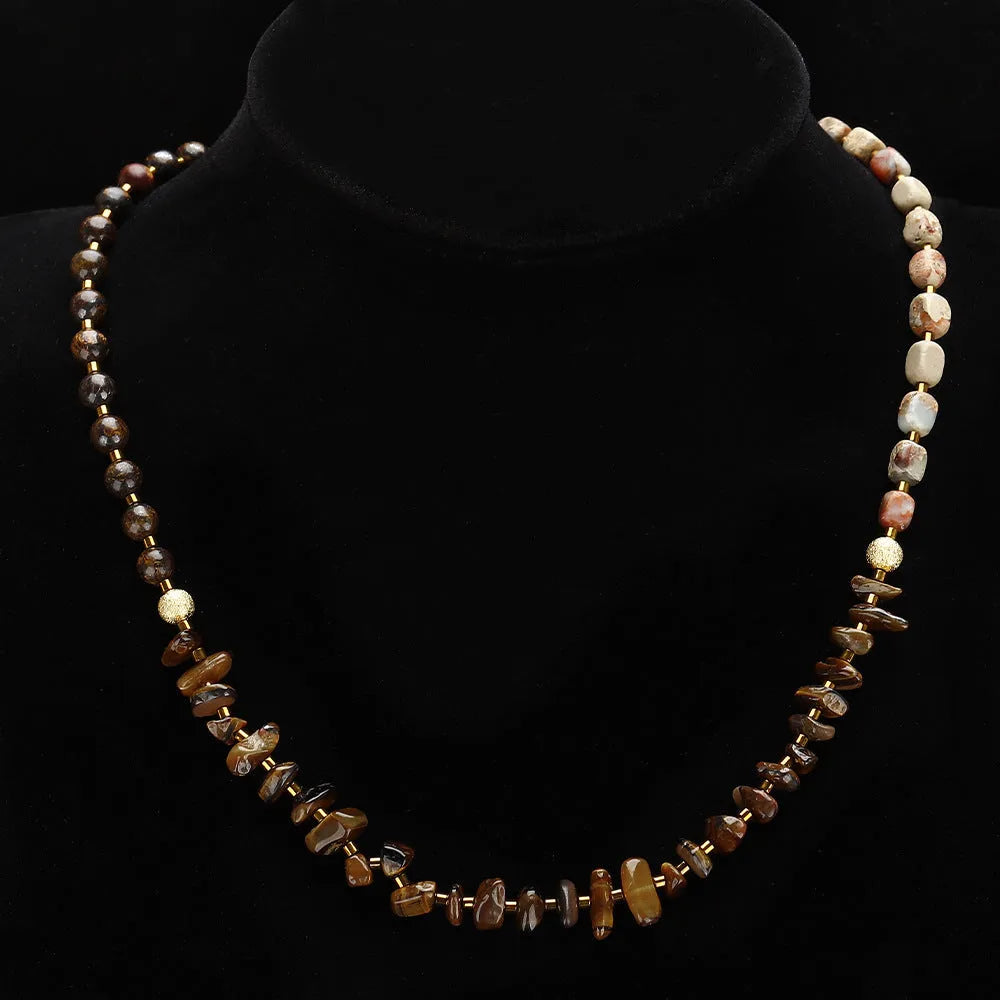 Tigereye stone geometric ball bracelet with bronze setting in brown colour