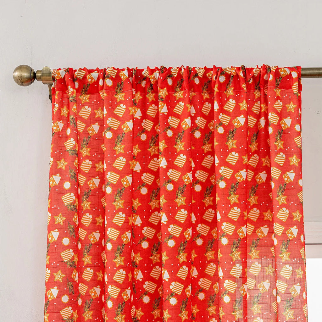 Christmas curtain with snowman and angel print in green colour, 1 metre wide panel