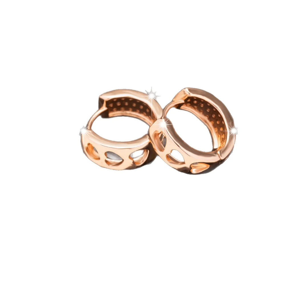 Rose gold women's earrings with three hollow heart shapes in circular arrangement