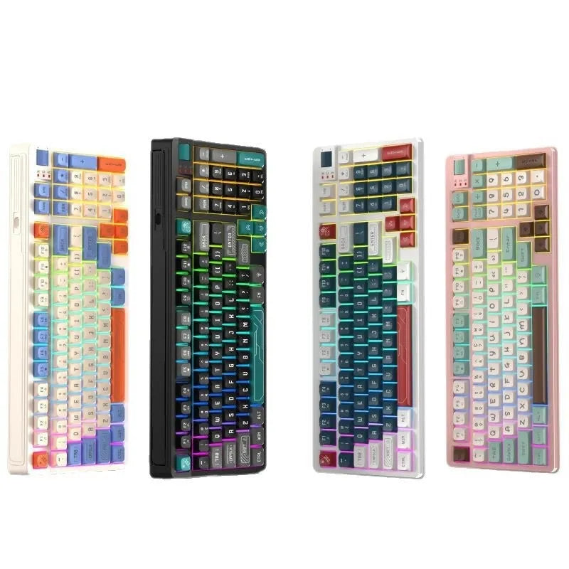 Colourful luminous ABS plastic desktop computer keyboard showing multi-colour key design.