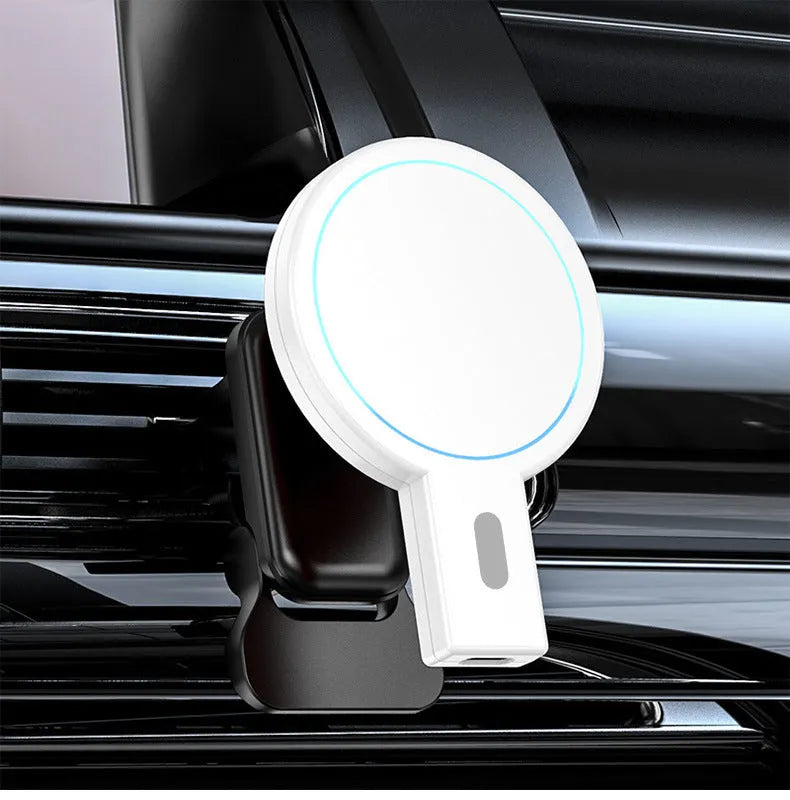 White mobile magnetic absorption wireless charger with compact dimensions and PD charging protocol