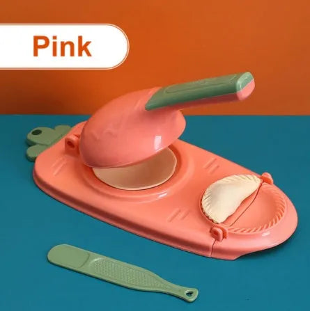 Orange and white 2-in-1 kitchen dumpling making tool with ergonomic handle and hanging hole
