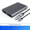 Aluminium alloy external SSD enclosure for M.2 SATA and NVMe drives with two-in-one data cable