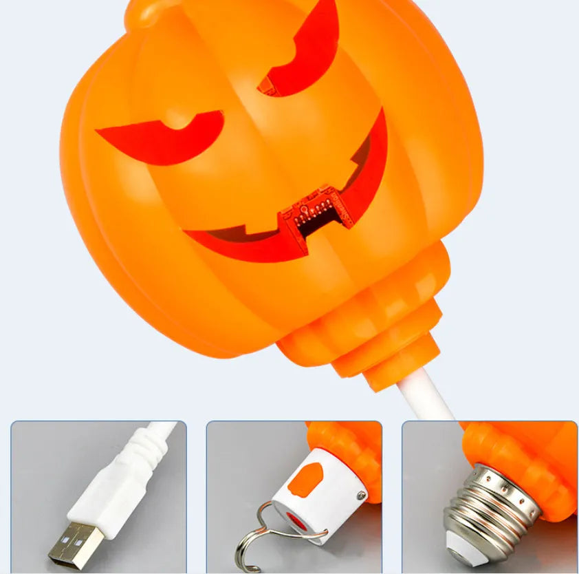 USB rechargeable plastic pumpkin lamp with yellow or purple light option