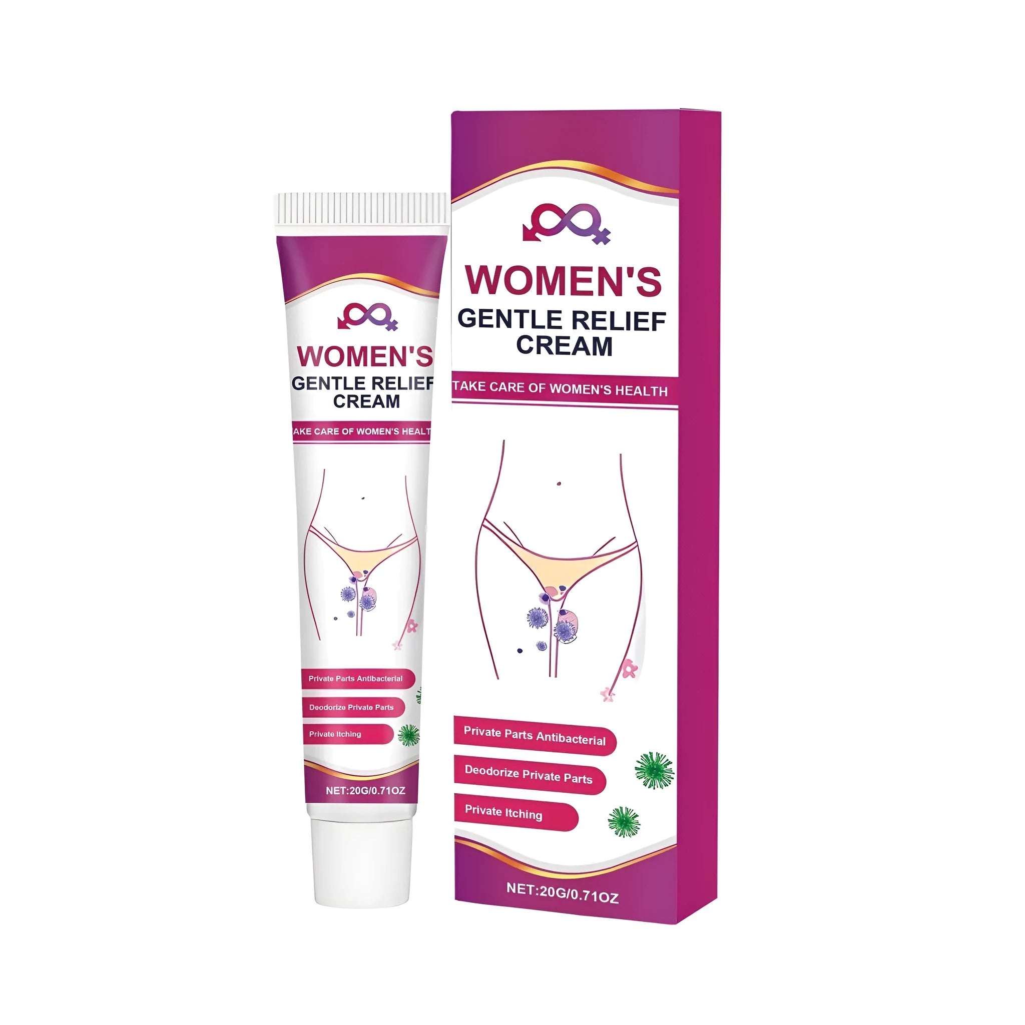 20g tube of women's intimate soothing cream with glycerin and herbal extracts.