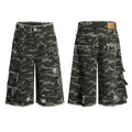 Camouflage cotton wide leg shorts with micro elastic waist in summer style