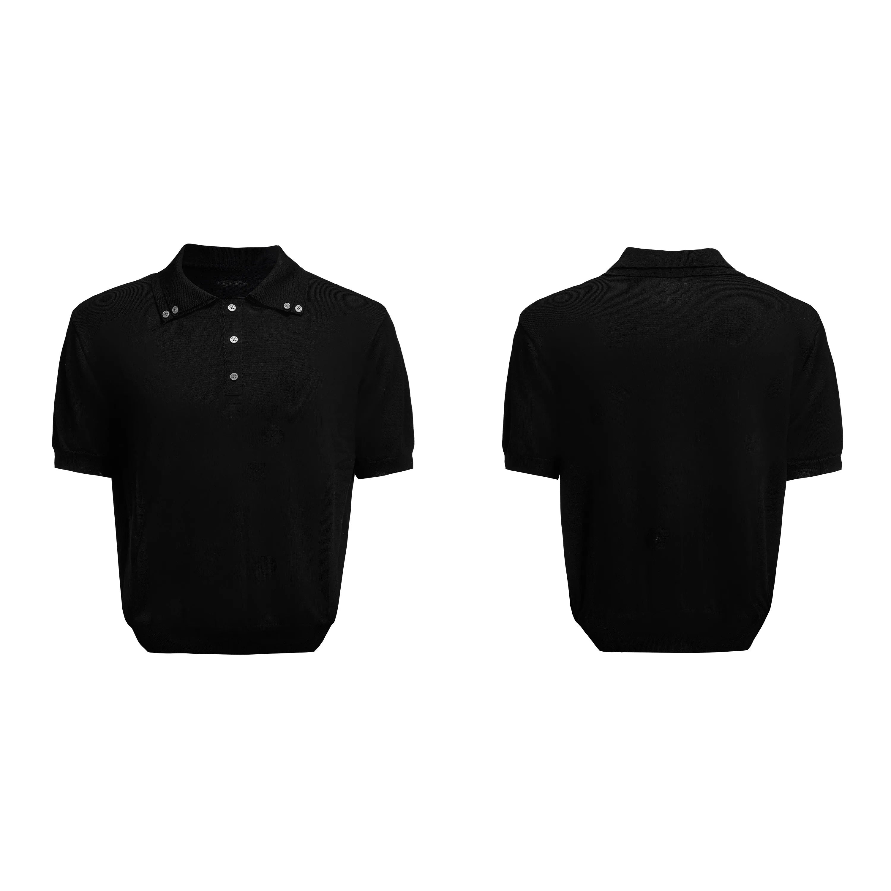 Men's loose fit short sleeve shirt with double collar lapel design in polyester knit fabric
