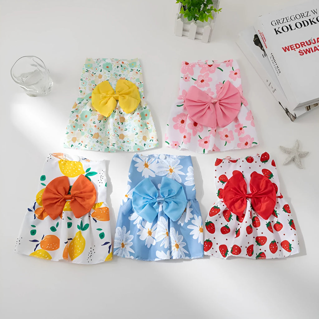 Ultra-thin floral butterfly knot princess dress for dog or cat in selected bow colour