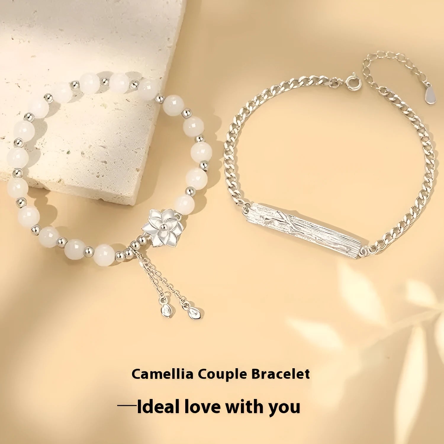 New Chinese style floral resin bracelet with camellia, lotus, and peach blossom beads for men and women.