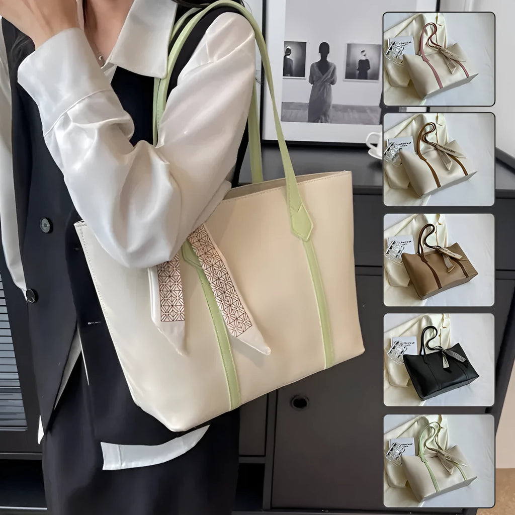 Soft large capacity tote bag with crossbody strap showing internal zipper compartment