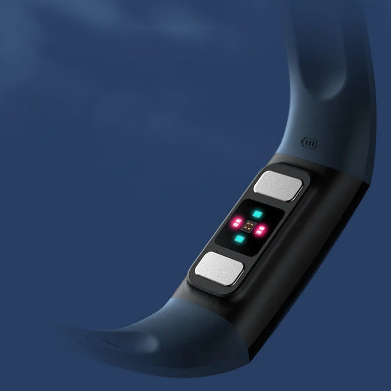 Y6 Black smart bracelet for blood pressure and ECG monitoring on a wrist, showing 1.1-inch screen.