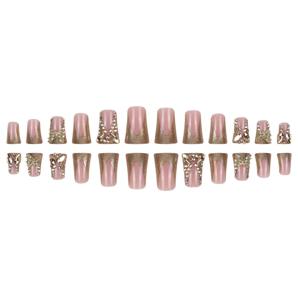 Golden diamond debris butterfly pattern nail stickers with jelly glue bottle