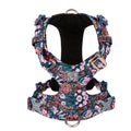 Pure cotton pull-resistant pet chest harness in a floral pattern, showing adjustable straps.
