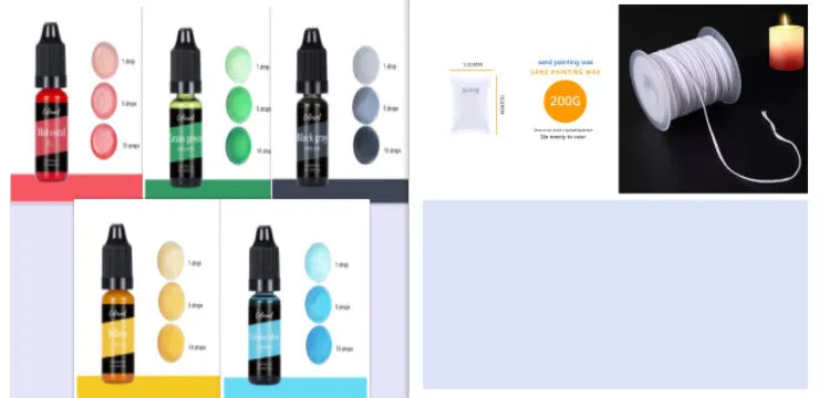 Set of 30 small bottles of candle and soap dye concentrate in various colours