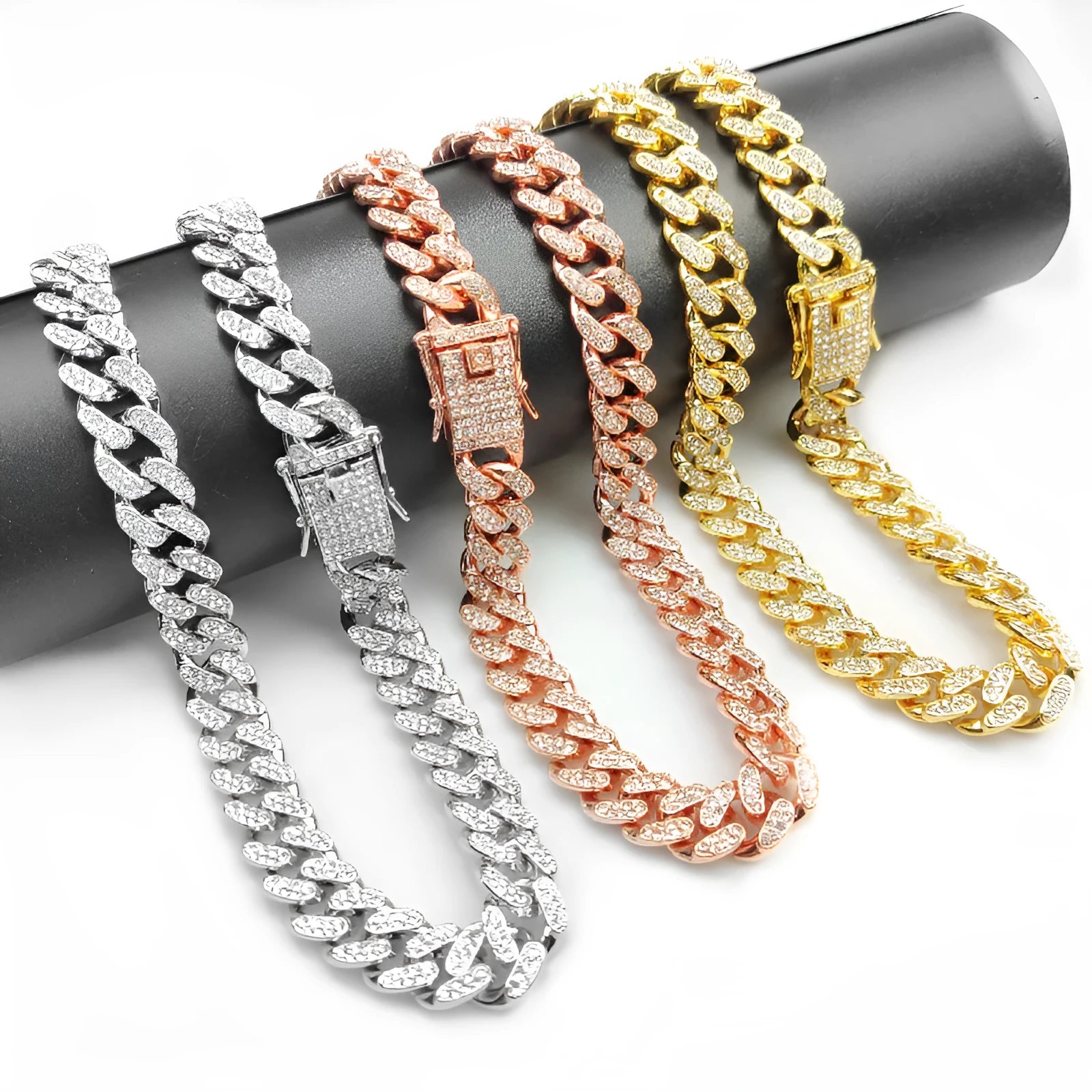 Hip hop pet collar in gold with alloy finish and 12.5cm width on a dog