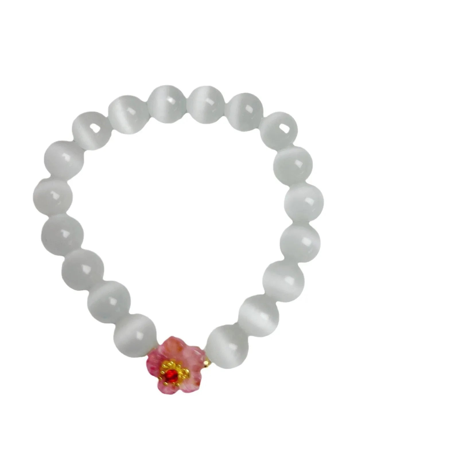 Handmade women's glass beaded bracelet with floral elements in yellow, pink, white, or green options