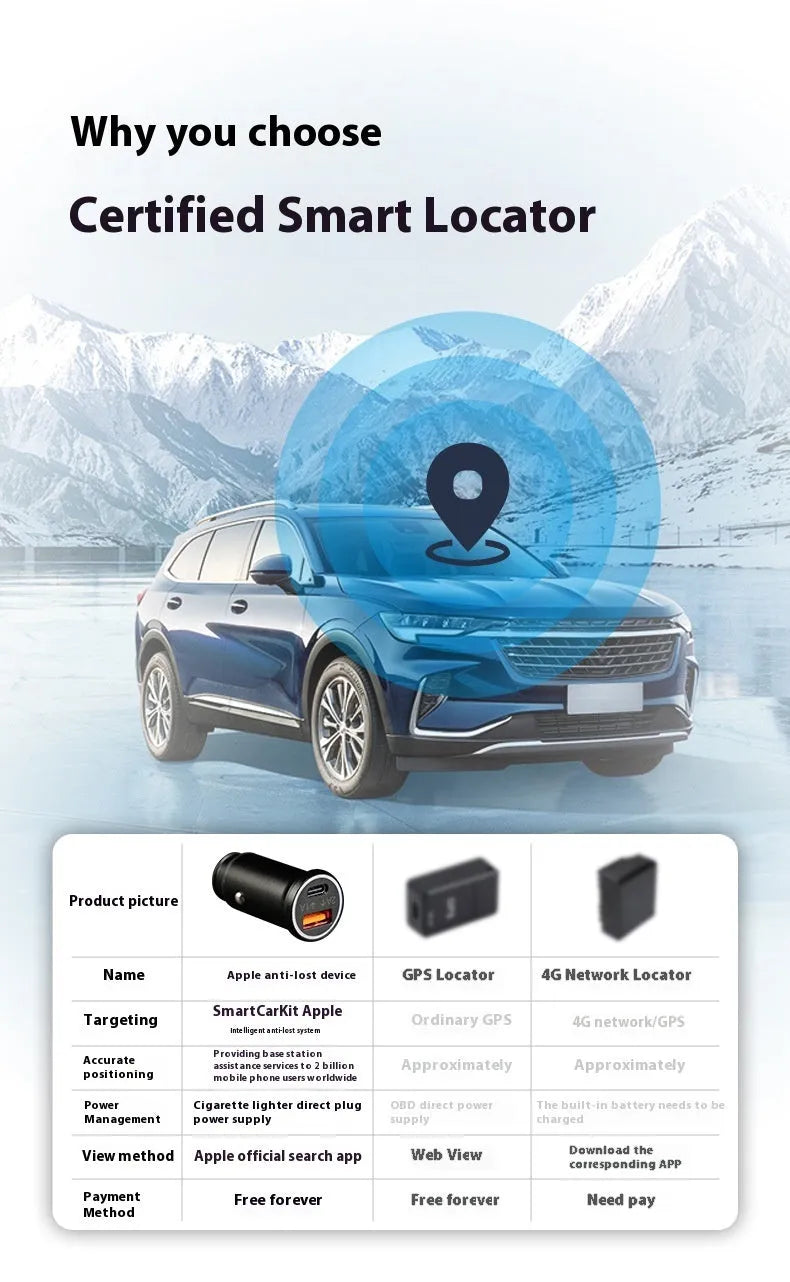 Black ABS plastic car charger GPS locator tracker unit for plugging into a vehicle's 12V socket.