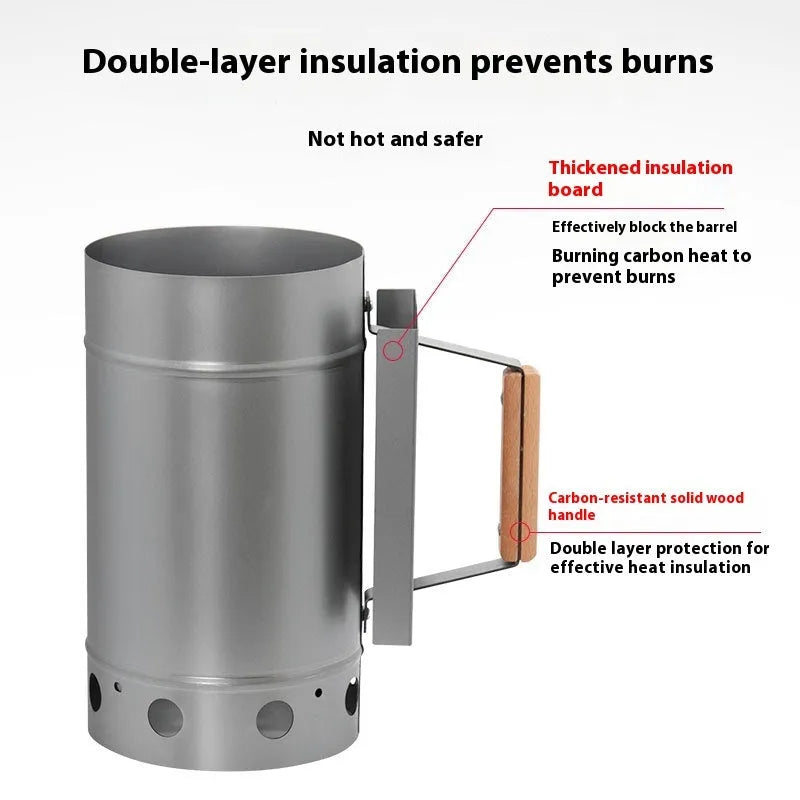 Zinc-iron alloy outdoor charcoal fire starter igniter with carbon bucket style.