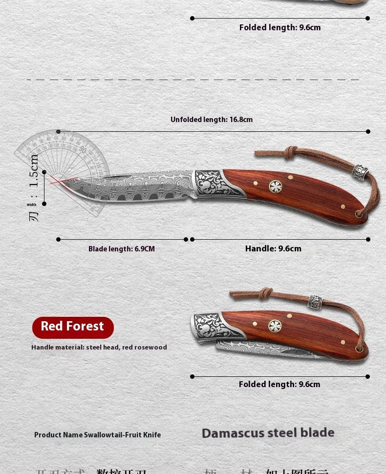 VG10 stainless steel mini folding pocket knife with blue or red dovetail handle