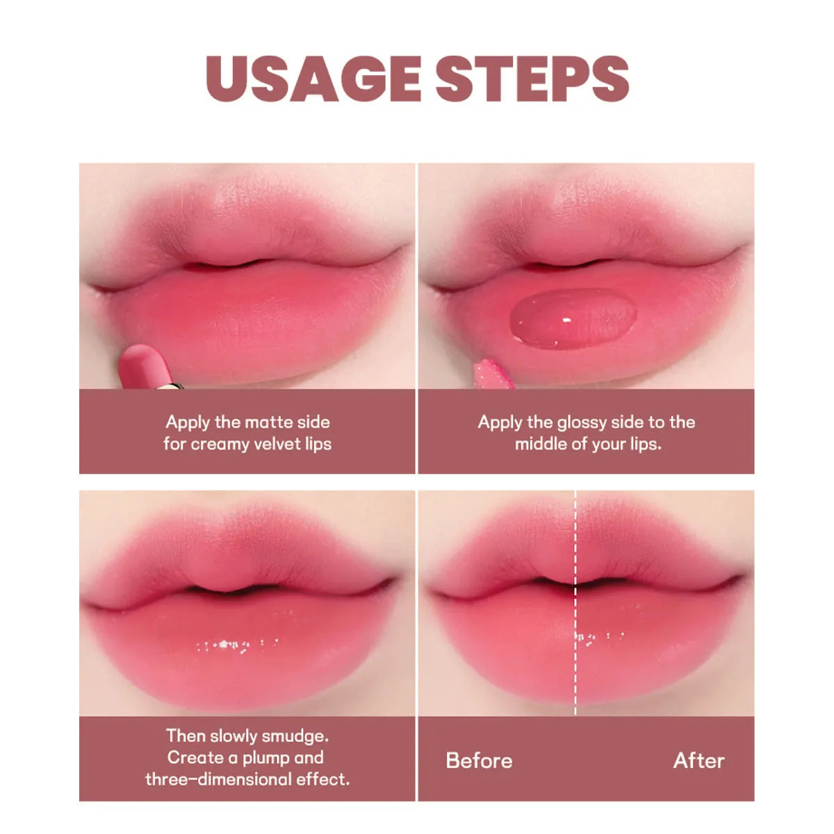 Double-headed matte lipstick with 10 colour options showing dual-ended design