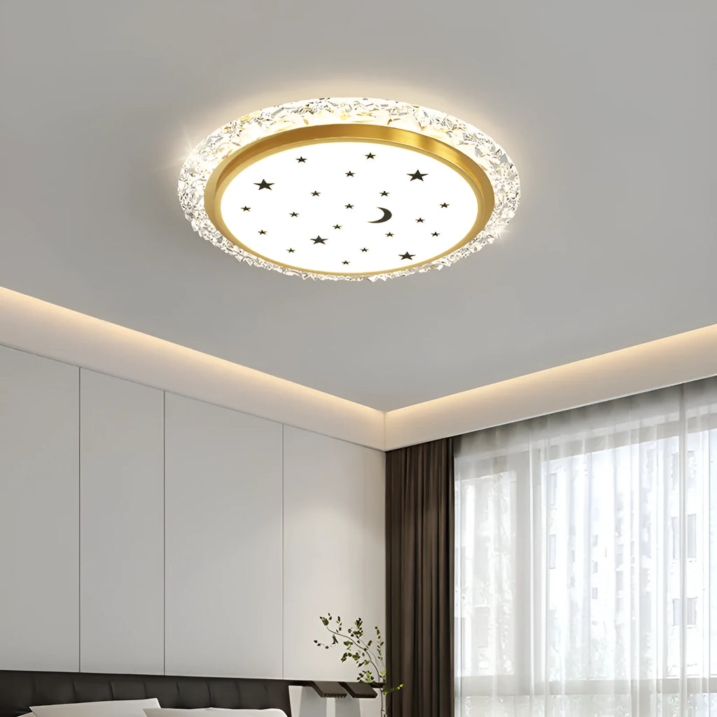 Modern iron ceiling lamp with remote control for dimmable LED lighting in platinum or white finish