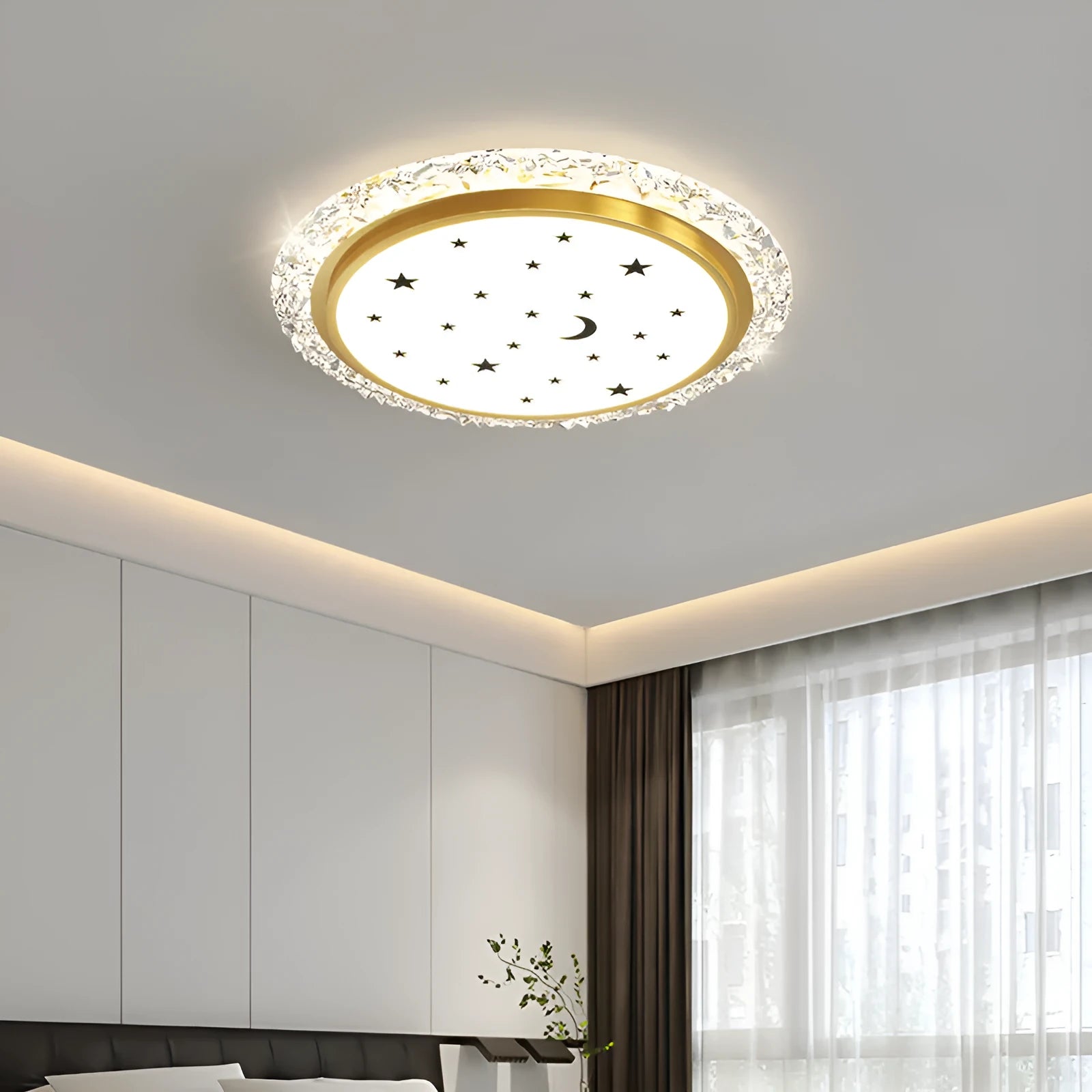 Modern iron ceiling lamp with remote control for dimmable LED lighting in platinum or white finish