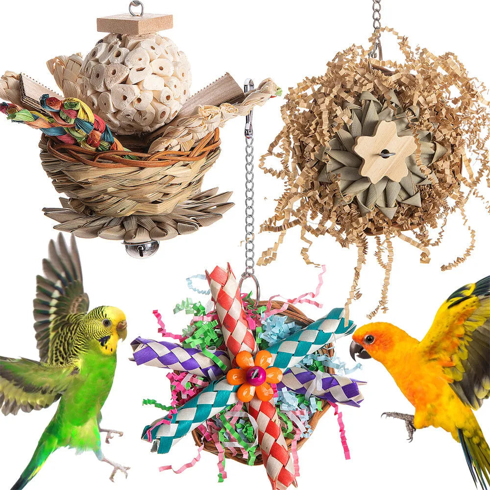 Natural wood parrot gnawing toy for medium to large birds with chewable perches