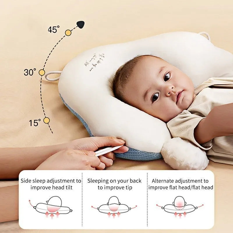 U-shaped baby head shaping pillow with pure cotton fabric in pink and blue colour options