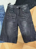 Men's loose washed denim shorts with straight-leg cropped design in retro style