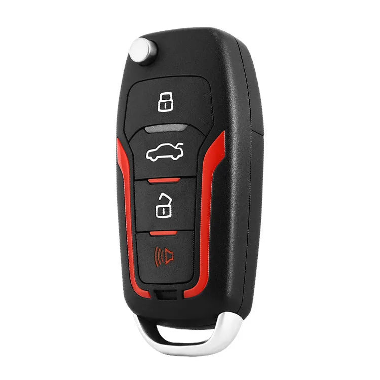 Red and black remote control car alarm system with two remotes for 3000m range security.