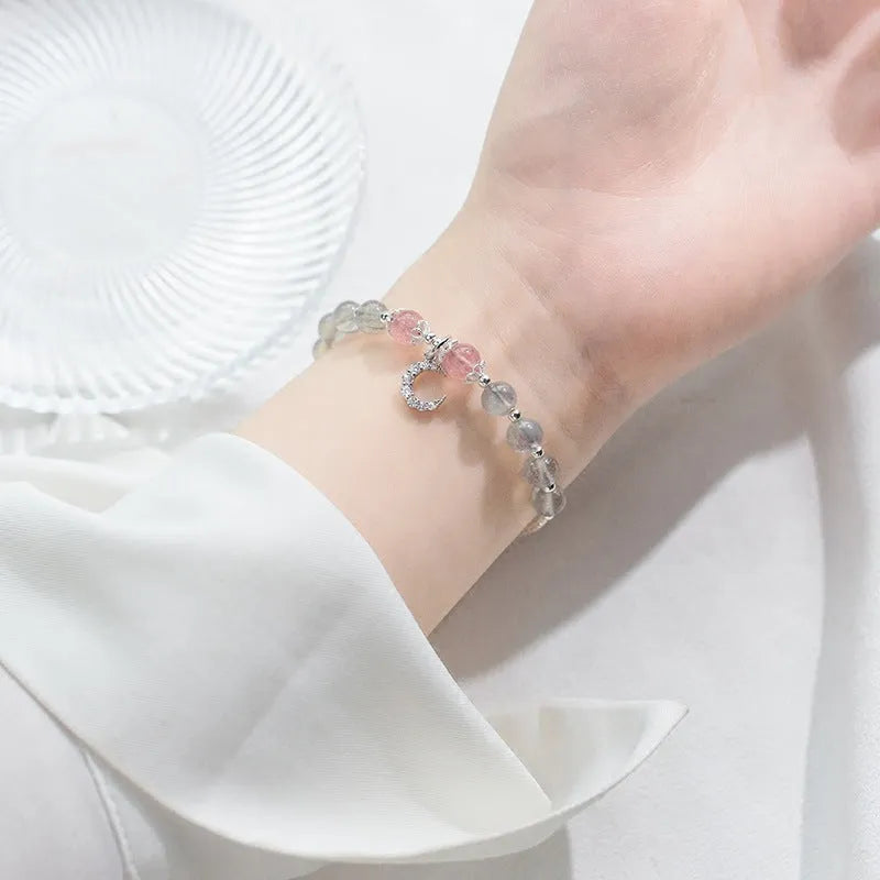 Natural moonstone handmade bracelet with adjustable chain and moon charms