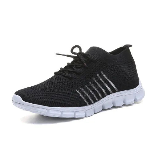 Women's high-top breathable sneaker in multiple colours on a white background, showing lace-up front and flat rubber sole.