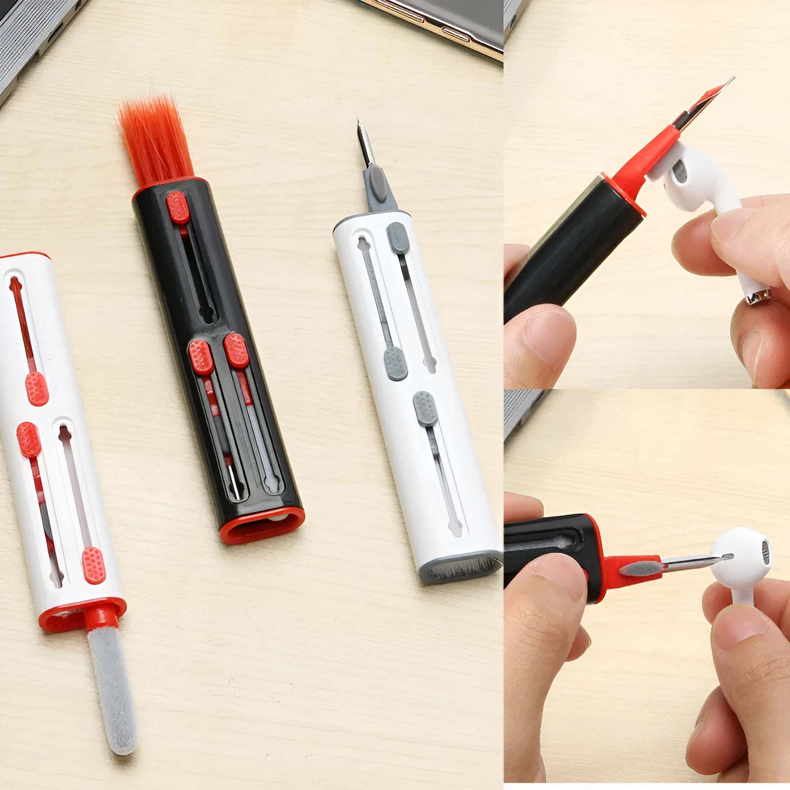 Multi-tool electronic cleaner pen with four cleaning heads for AirPods and Bluetooth earphones