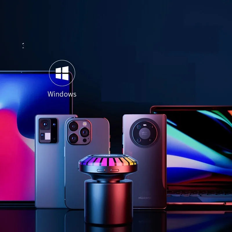 Small cube-shaped voice control polar light Bluetooth atmosphere lamp on a surface.