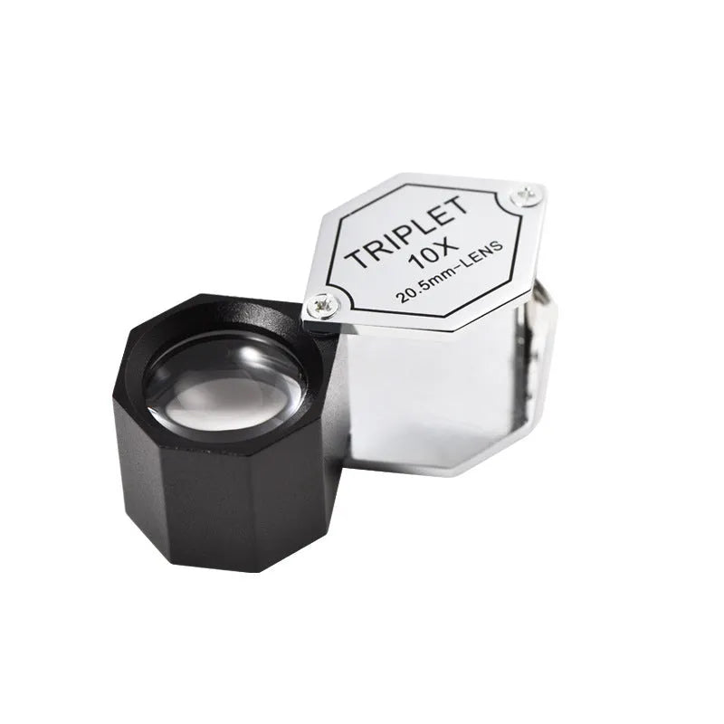 Portable metal jewellery magnifying glass with optical glass lens for stamp and coin identification