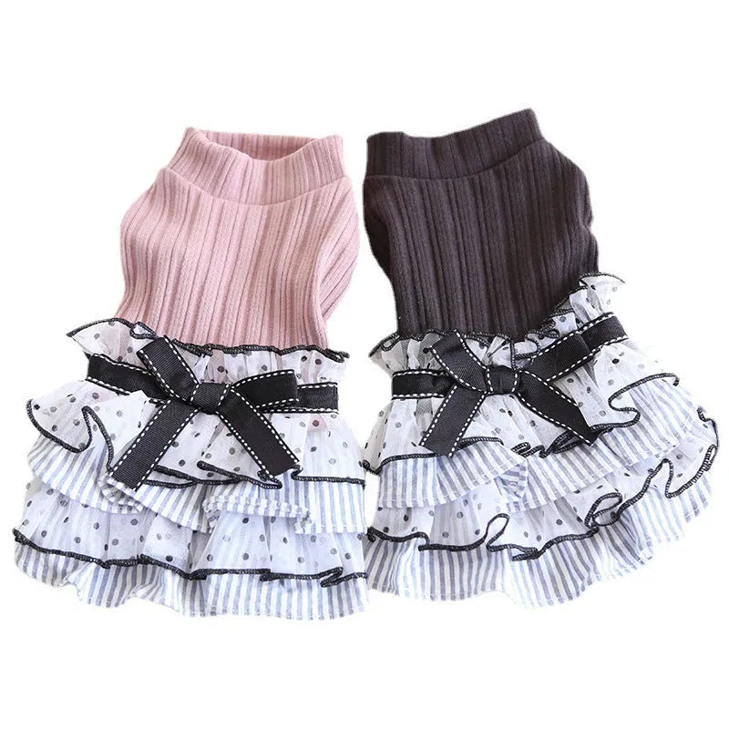 Polka dot lace princess style cake dress pet clothing for dogs and cats