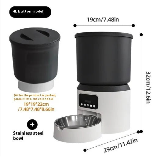 4-litre smart pet feeder with control panel and stainless steel food bowl.
