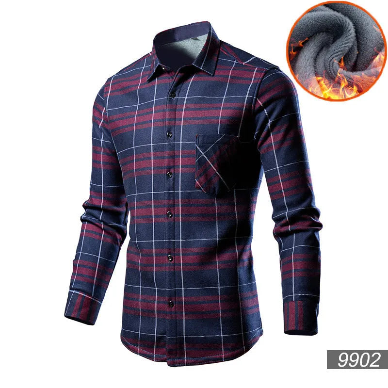 Men's loose fit fleece-lined cardigan shirt in cotton blend fabric