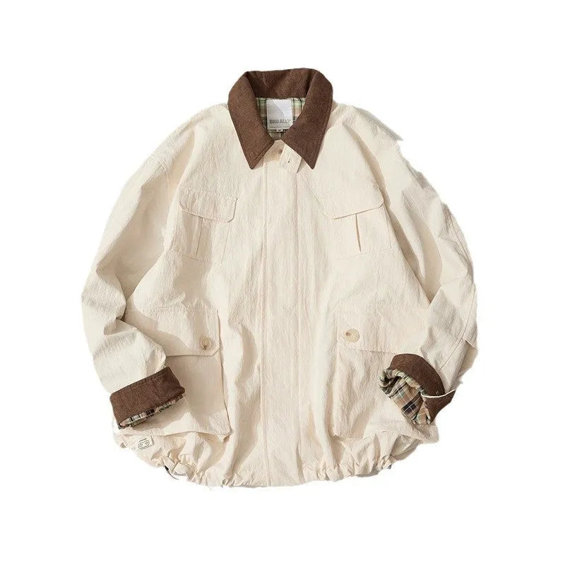 Green and apricot casual jacket for men and women with side seam pockets