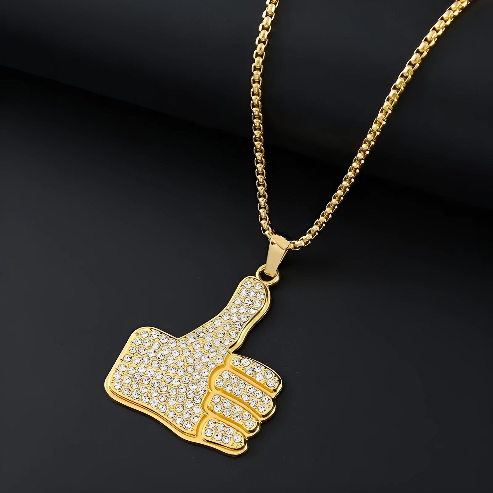 Geometric alloy pendant necklace with inlaid zircon detail in gold colour BY0349