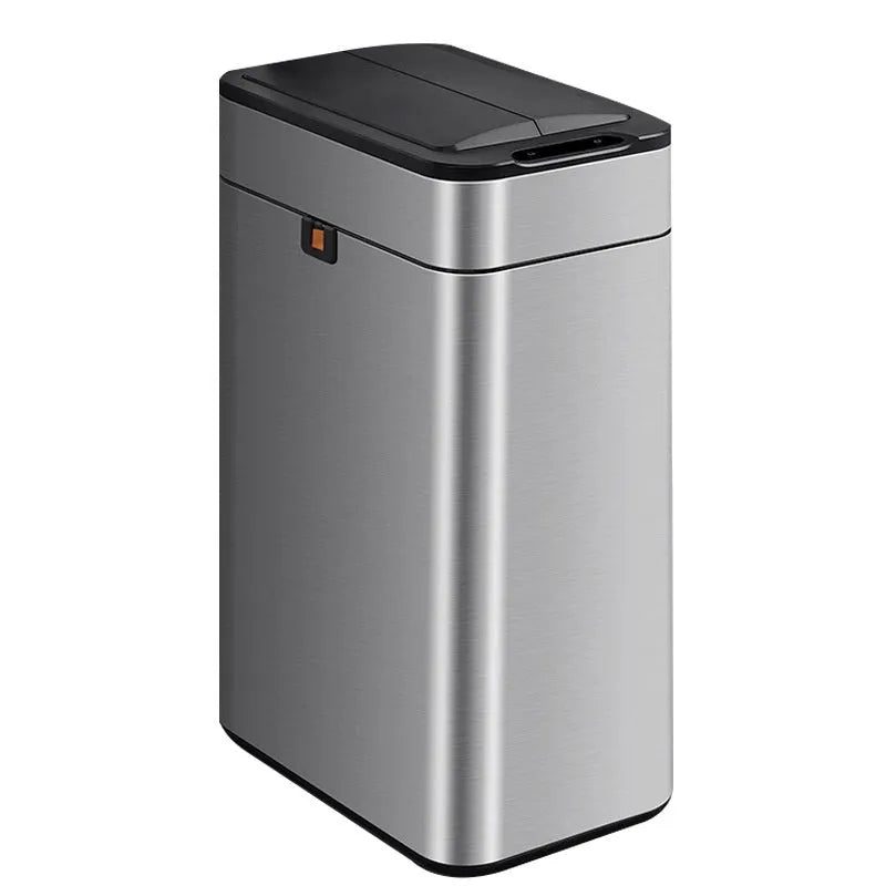 Stainless steel square smart trash can with induction sensor lid and deodoriser.