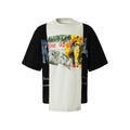 Black and white deconstructed print cotton blend t-shirt with loose fit and short sleeves