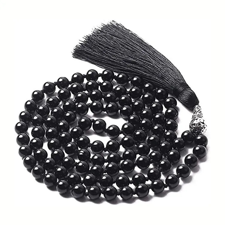 Geometric agate tassel necklace with colourful stone beads on adjustable 95-100cm chain