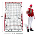 Red portable baseball training net with metal frame folded to 95x16x14.5cm dimensions
