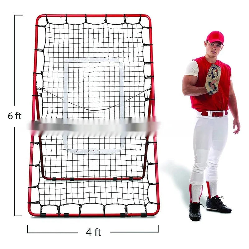 Red portable baseball training net with metal frame folded to 95x16x14.5cm dimensions