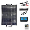 Black 40W folding solar charger bag showing compact folded size and single crystal panel.